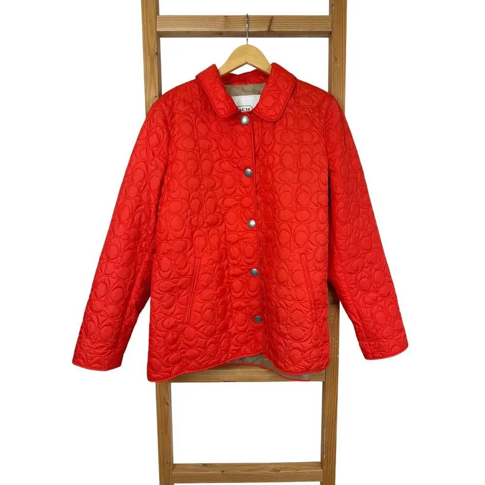 NWT Coach Orange Snap Up Collared Jacket Pockets XL